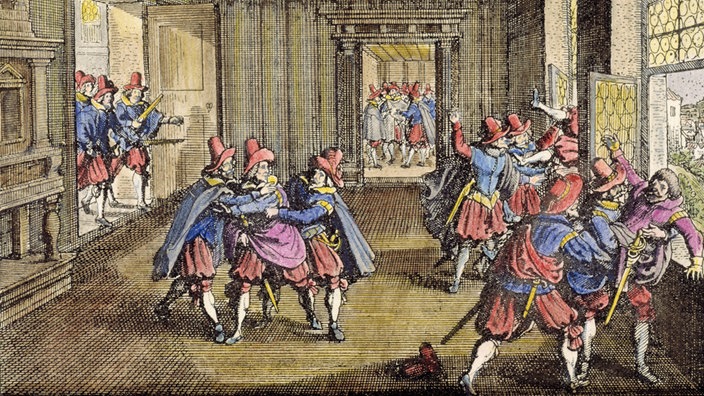 Kupferstich: Prager Fenstersturz, 23. Mai 1618 | Bildquelle: akg-images Kupferstich: Prager Fenstersturz, 23. Mai 1618