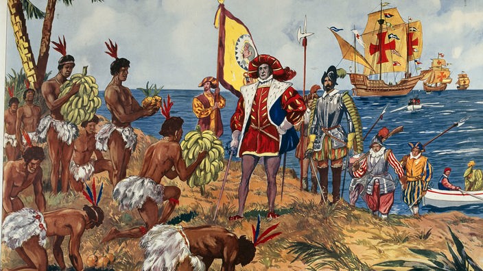 Gemälde: Christoph Kolumbus betritt amerikanischen Boden