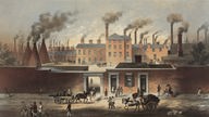 Gemälde einer Stahlfabrik in Sheffield um 1860