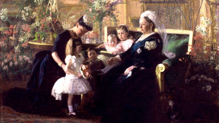 Gemälde: Königin Viktoria mit Schwiegertochter und vier Enkeln