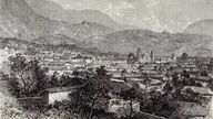 Schwarzweiß-Stich: Ansicht von Bogota