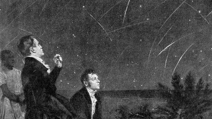 Zeichnung: Humboldt und Bonpland beobachten Sternschnuppen