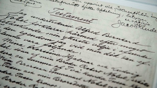 Das handschriftliche Testament, das Alfred Nobel am 27. November 1896 verfasste