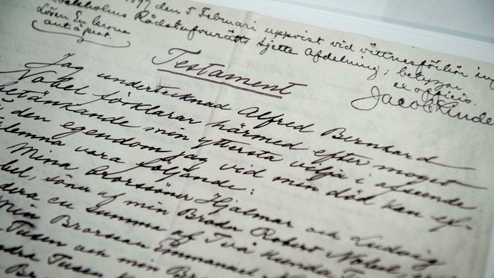 Das handschriftliche Testament, das Alfred Nobel am 27. November 1896 verfasste