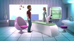 Ein Mann und eine Frau stehen sich im Labor gegenüber