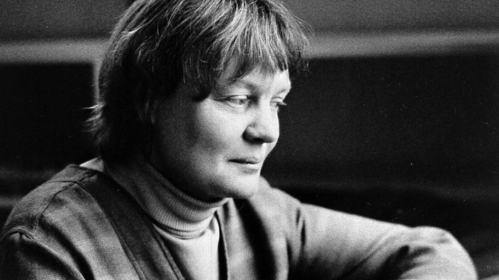 Ein Pressefoto von Iris Murdoch aufgenommen 1970.