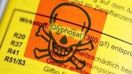 Symbol Totenkopf mit Schriftzug Glyphosat.