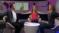 Fit im Studio: Wassilinia Bausewein (re.) mit den Moderatoren Rainer Maria Jilg und Caro Matzko