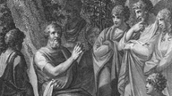 Kupferstich von Platon  in der Darstellung "Plato unter seinen Schülern"