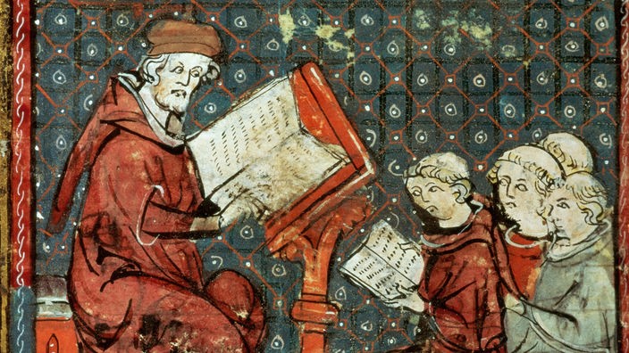 Die Zeichnung aus dem 13. Jahrhundert zeigt Mönche, die im Kloster lesen