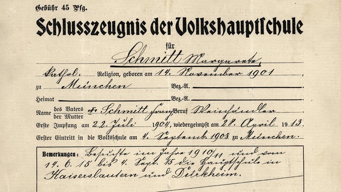 Schulzeugnis einer Volkshauptschule von 1916 | Bildquelle: Interfoto/Sammlung Rauch Schulzeugnis einer Volkshauptschule von 1916