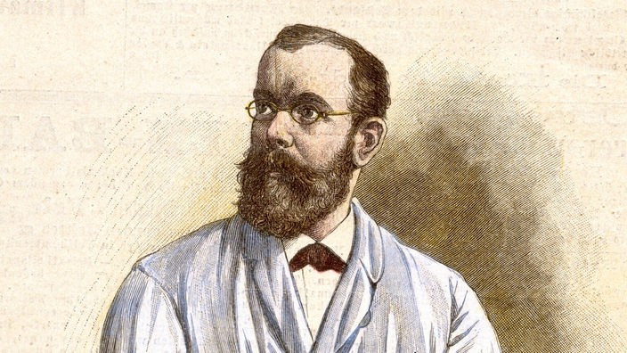 Robert Koch in einem kolorierten Holzstich.