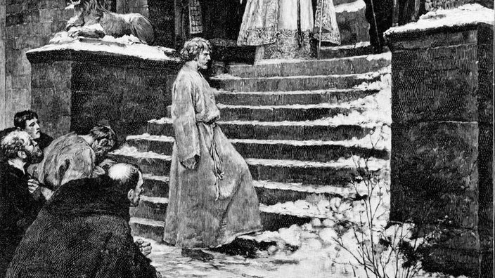 Beim Gang nach Canossa trug Kaiser Heinrich IV. nur ein Hemd. | Bildquelle: akg Beim Gang nach Canossa trug Kaiser Heinrich IV. nur ein Hemd.