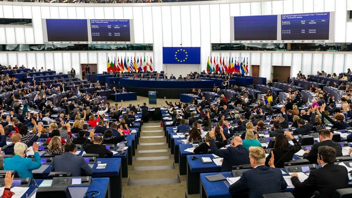 Europaabgeordnete sitzen im Plenarsaal.