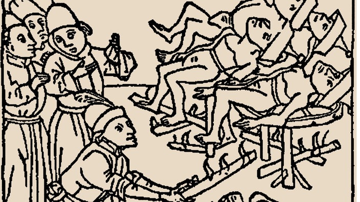 Ein Bild mit dem Titel "Brunnenvergiftung. Folter von Juden" von 1475 | Bildquelle: INTERFOTO Ein Bild mit dem Titel "Brunnenvergiftung. Folter von Juden" von 1475