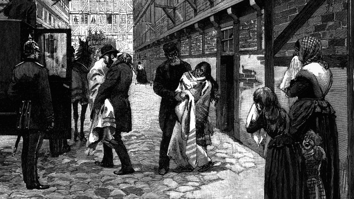 Zeichnung: Cholerakranke in den Straßen Hamburgs | Bildquelle: Interfoto/Sammlung Rauch Zeichnung: Cholerakranke in den Straßen Hamburgs