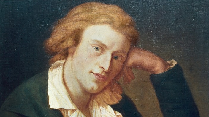 Gemälde von Friedrich Schiller, der nachdenklich den Kopf auf den Arm stützt (A. Graff)