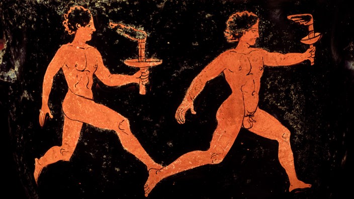 Fackelläufer auf einer antiken Vase