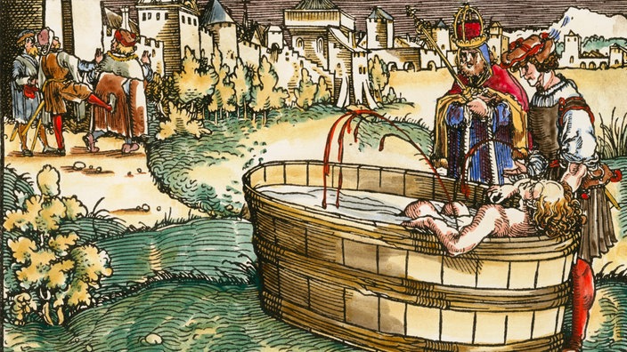 Holzschnitt: 'Von den Undankbaren' (Nero lässt seinem Lehrer Seneca die Pulsadern öffnen) | Bildquelle: picture alliance / akg-images Holzschnitt: 'Von den Undankbaren' (Nero lässt seinem Lehrer Seneca die Pulsadern öffnen)