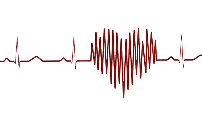 Ein stilisiertes Elektrodiagramm: Inder Mitte formt die Kurve ein Herz.