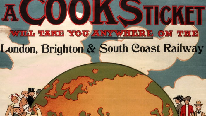 Historisches Werbeplakat für Weltreisen mit Thomas Cook.