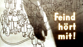 Deutsches Propaganda-Plakat aus dem Zweiten Weltkrieg mit der Aufschrift: "Feind hört mit!"