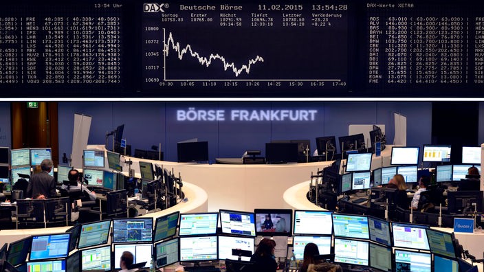 Börse in Frankfurt, im Hintergrund der DAX