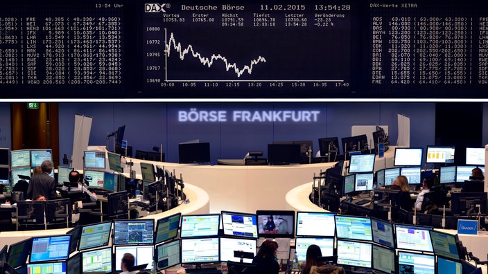 Börse in Frankfurt, im Hintergrund der DAX