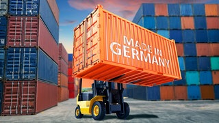 Container mit Aufschrift "Made in Germany".