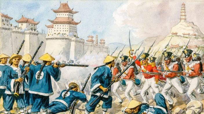 Chinesische und britische Truppen bekämpfen sich