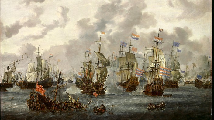 Gemälde mit historischen Kriegsschiffen