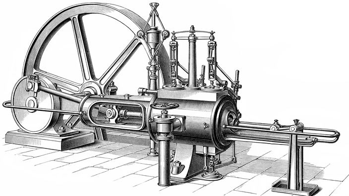 Illustration einer alten Dampfmaschine