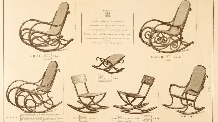 Zeichnung: Verschiedene Thonet-Stühle | Bildquelle: akg-images Zeichnung: Verschiedene Thonet-Stühle