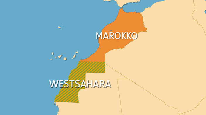 Karte von Nordwestafrika, auf der Marokko und die Westsahara hervorgehoben sind.
