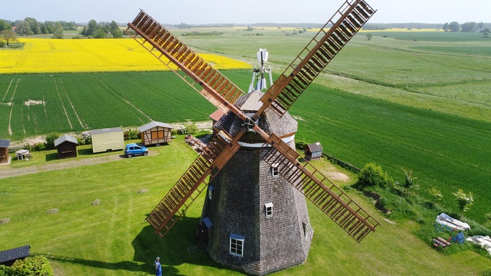 Eine Windmühle von 1752 im Landkreis Vorpommern-Rügen | Bildquelle: WDR / dpa Eine Windmühle von 1752 im Landkreis Vorpommern-Rügen