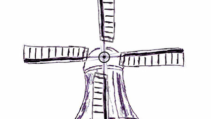 Zeichnung einer Mühle mit Freudenschere