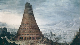 Gemälde von Lucas van Valckenborch 'Der Turmbau zu Babel'.