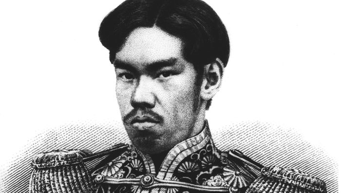 Ein Stahlstich zeigt Kaiser Mutsuhito