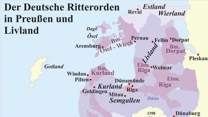 Karte zum Einflussbereich des Deutschen Ordens im 14. Jahrhundert. | Bildquelle: Interfoto Karte zum Einflussbereich des Deutschen Ordens im 14. Jahrhundert.