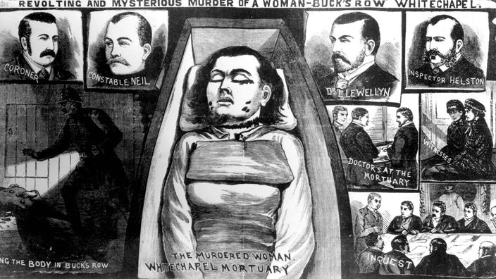 Der Ausschnitt aus einer Illustration der "Police News" aus dem Jahr 1888 zeigt die Ermordung einer Prostituierten durch "Jack the Ripper"