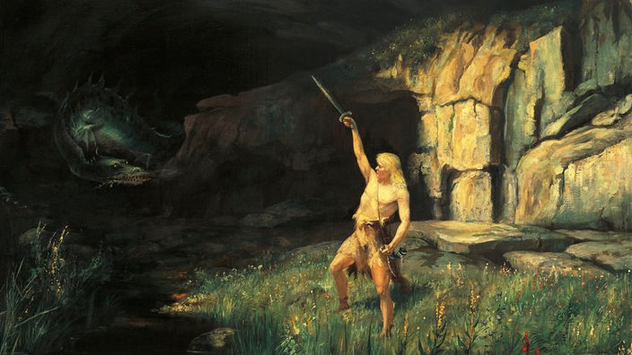 Gemälde: Siegfried vor der Drachenhöhle