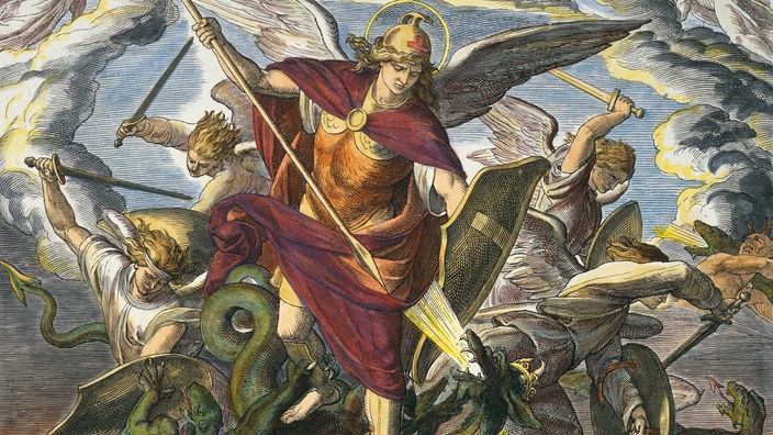 Gemälde: Erzengel Michael  kämpft gegen einen Drachen