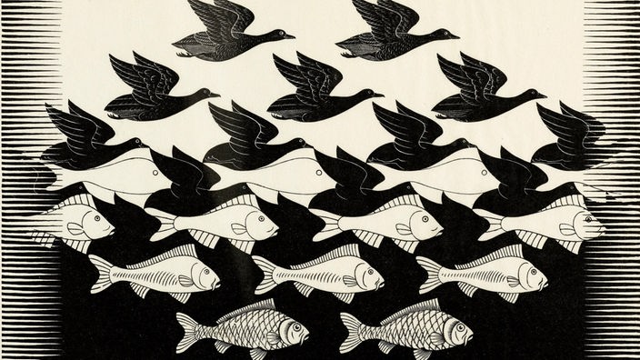 Grafik "Sky and Water I" von Maurits Cornelis Escher