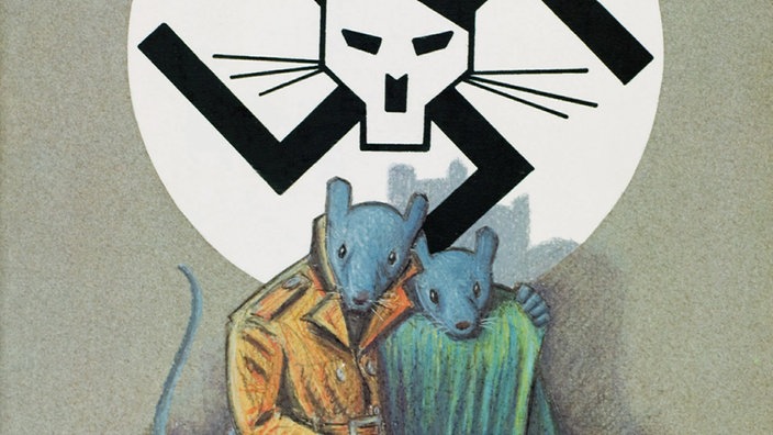 Das Cover der Graphic Novel Maus zeigt ein Hakenkreuz mit dem Kopf von Hitler in der Mitte davon. Unter dem Hakenkreuz sitzen 2 Mäuse mit Kleidung an. | Bildquelle: dpa Picture-Alliance Das Cover der Graphic Novel Maus zeigt ein Hakenkreuz mit dem Kopf von Hitler in der Mitte davon. Unter dem Hakenkreuz sitzen 2 Mäuse mit Kleidung an.