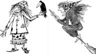 Schwarz-Weiß-Illustrationen aus dem Kinderbuch "Die kleine Hexe"