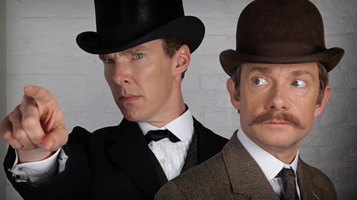 Benedict Cumberbatch als Sherlock Holmes (links) und Martin Freeman als Dr. Watson | Bildquelle: WDR / AP Benedict Cumberbatch als Sherlock Holmes (links) und Martin Freeman als Dr. Watson