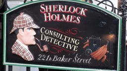 Schild vor dem Sherlock Holmes Museum in London