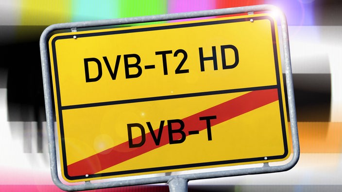 Ortsausgangsschild auf dem DVB-T durchgestrichen ist, DVB-T2 nicht