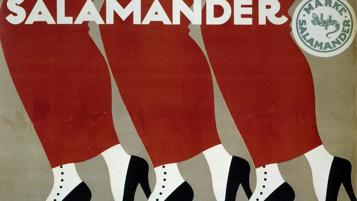 Werbung als Farblithographie für die Schuhmarke Salamander um 1912.