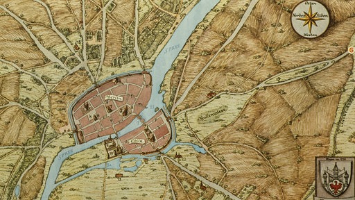 Das Bild zeigt einen alten Stadtplan der Doppelstadt Cölln-Berlin von 1600. | Bildquelle: akg Das Bild zeigt einen alten Stadtplan der Doppelstadt Cölln-Berlin von 1600.